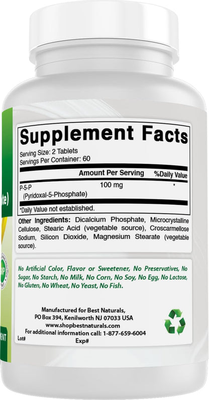 Authentic Best Naturals P5P Pyridoxal 5 Phosphate supplement bottle