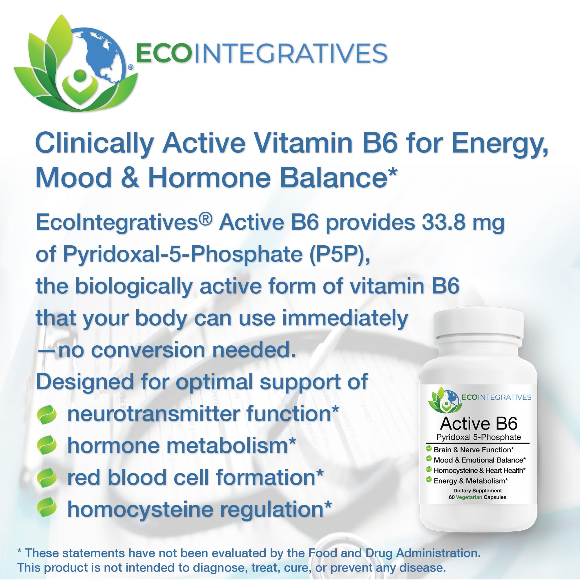 EcoIntegratives Active B6 supplement bottle label details