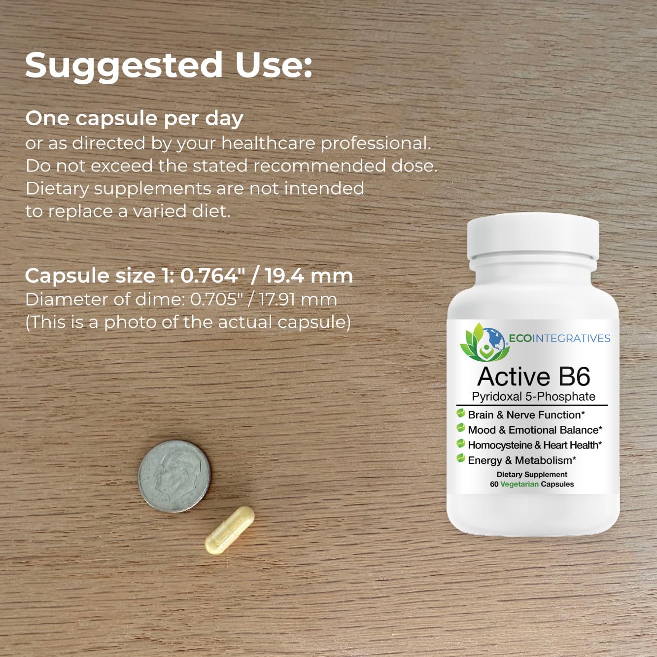 EcoIntegratives Active B6 vegetarian capsules bottle side view