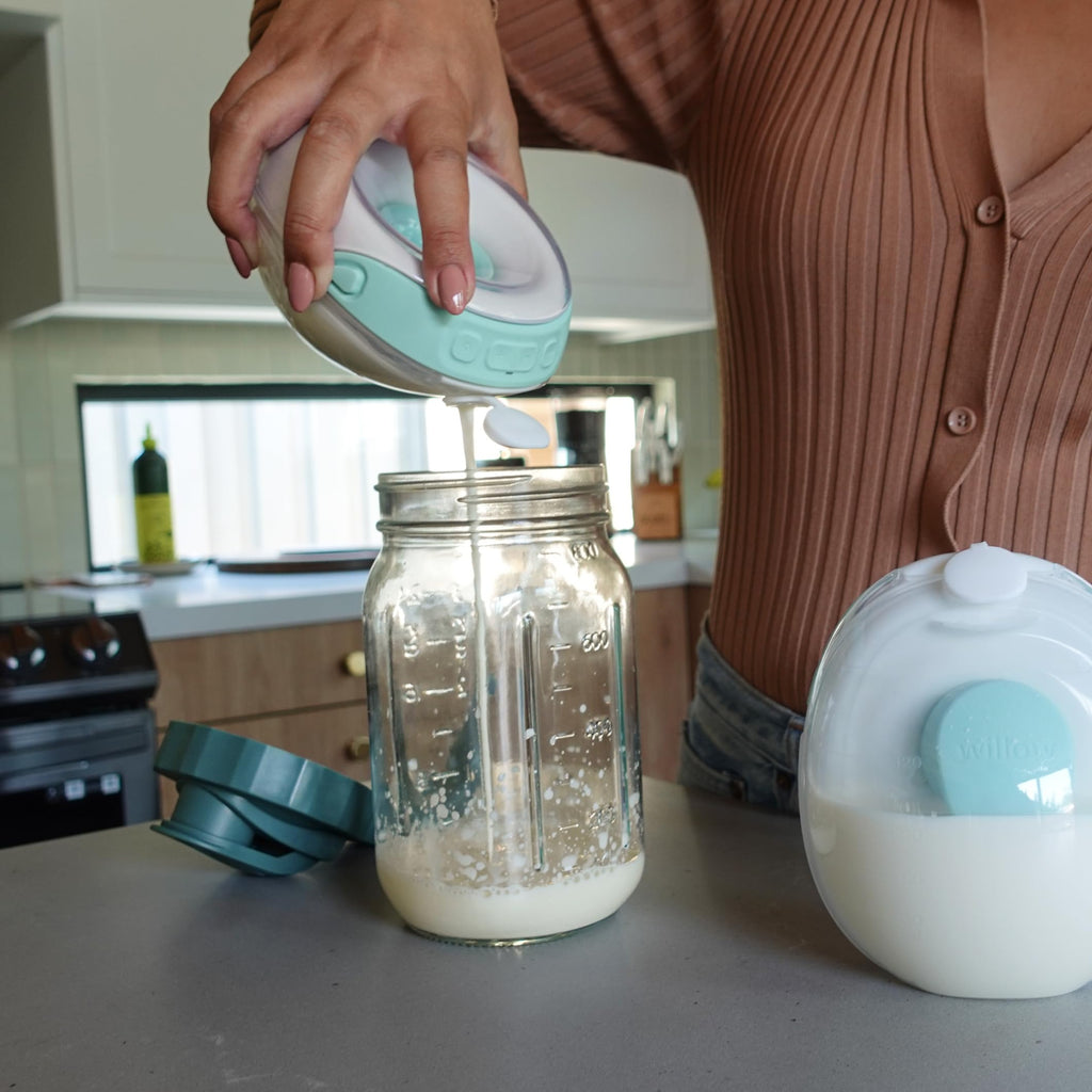 Side view of Willow glass pitcher showing easy pour spout
