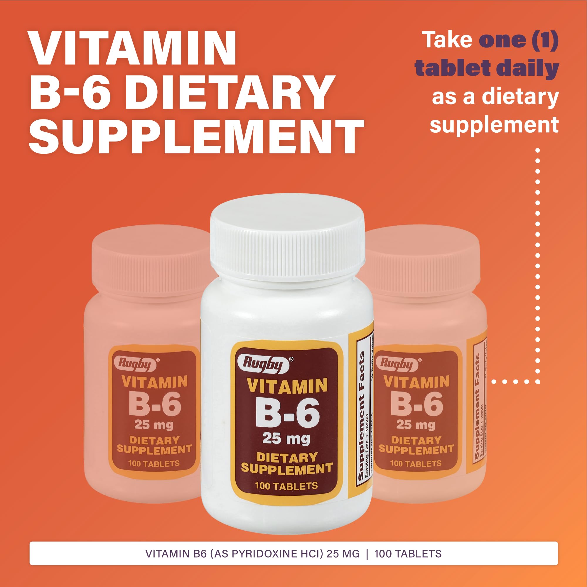 Rugby Vitamin B6 supplement bottle label details