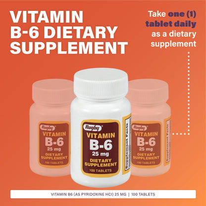 Rugby Vitamin B6 supplement bottle label details
