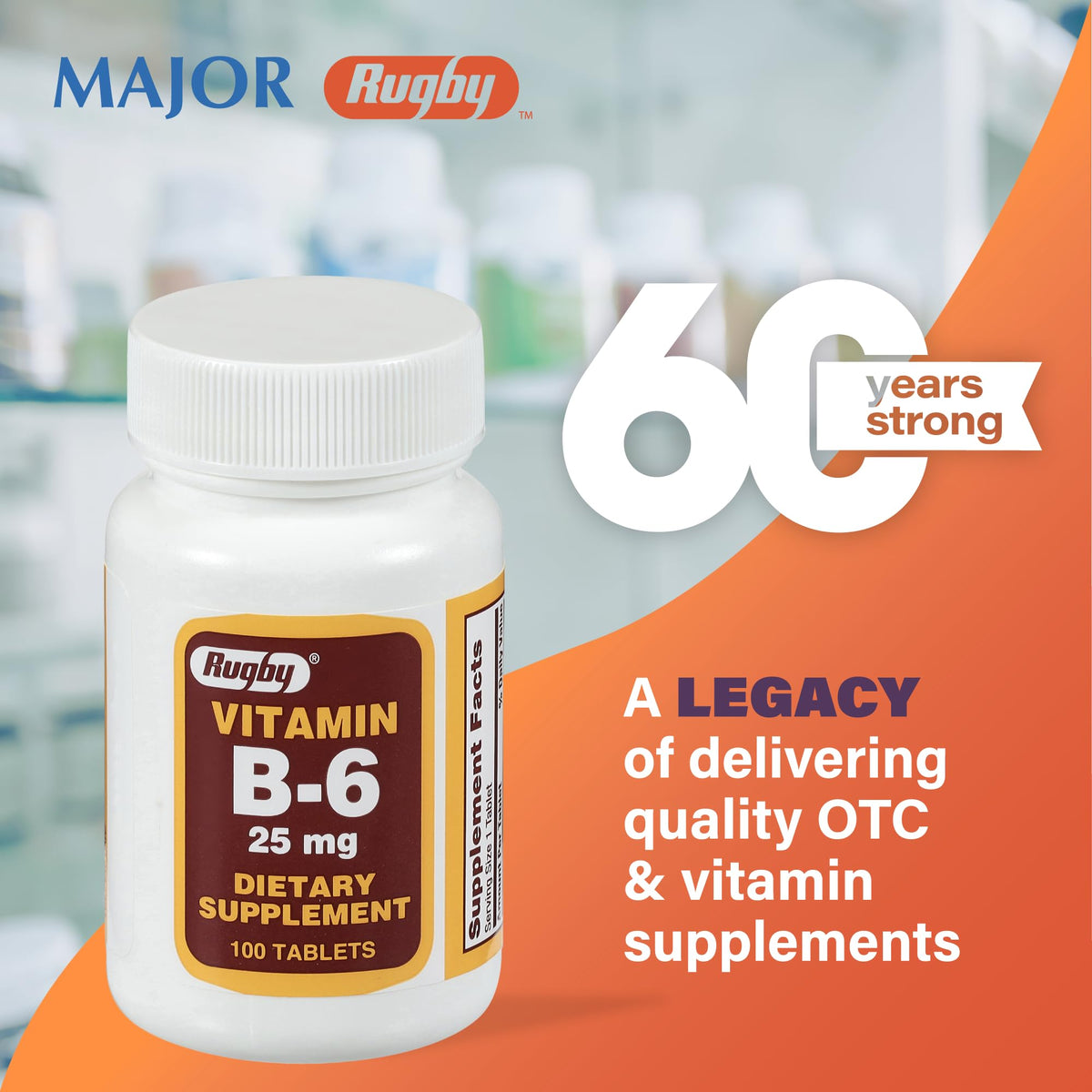 Authentic USA imported Rugby Vitamin B6 tablets