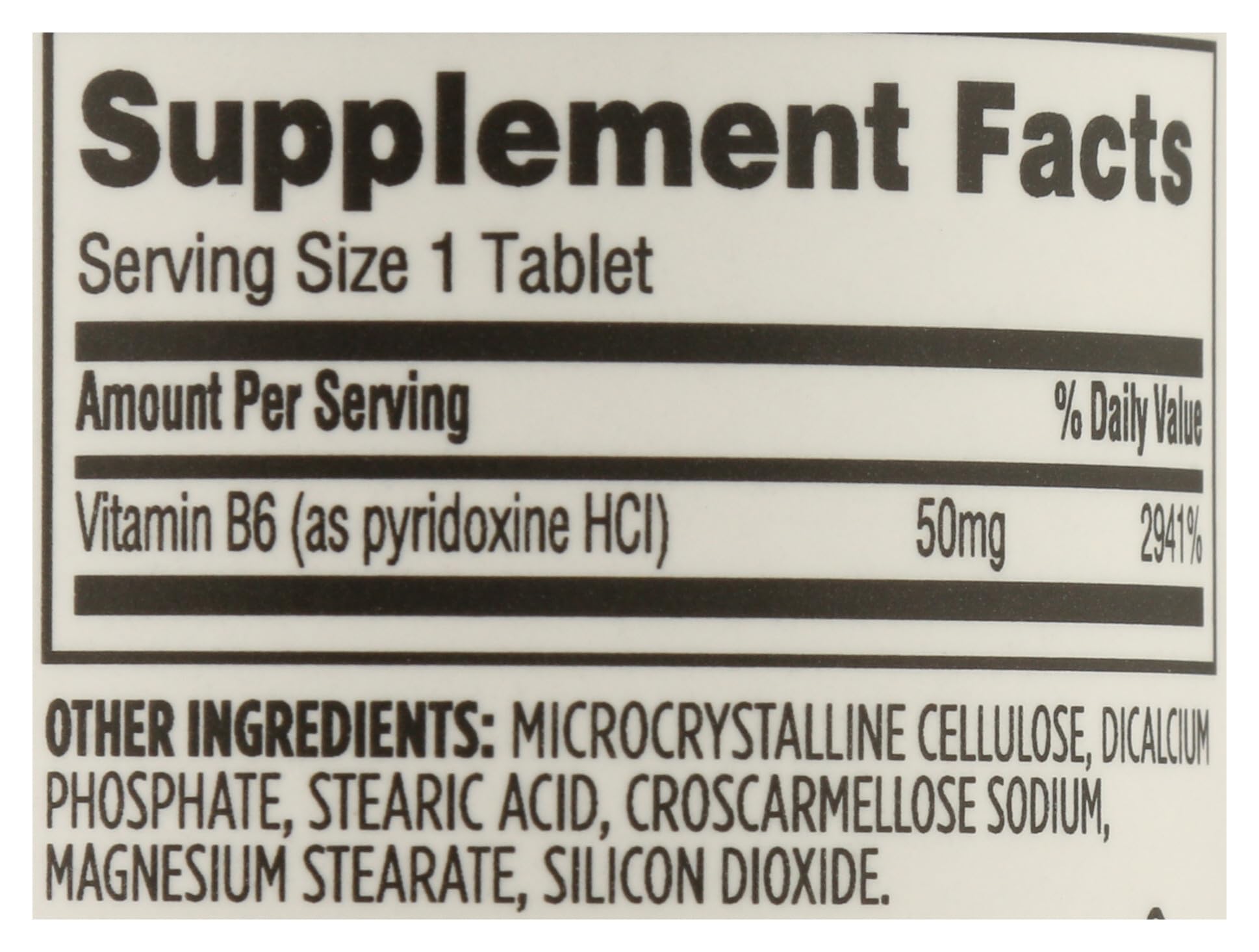 Close up of 365 by Whole Foods Market Vitamin B6 50 count bottle