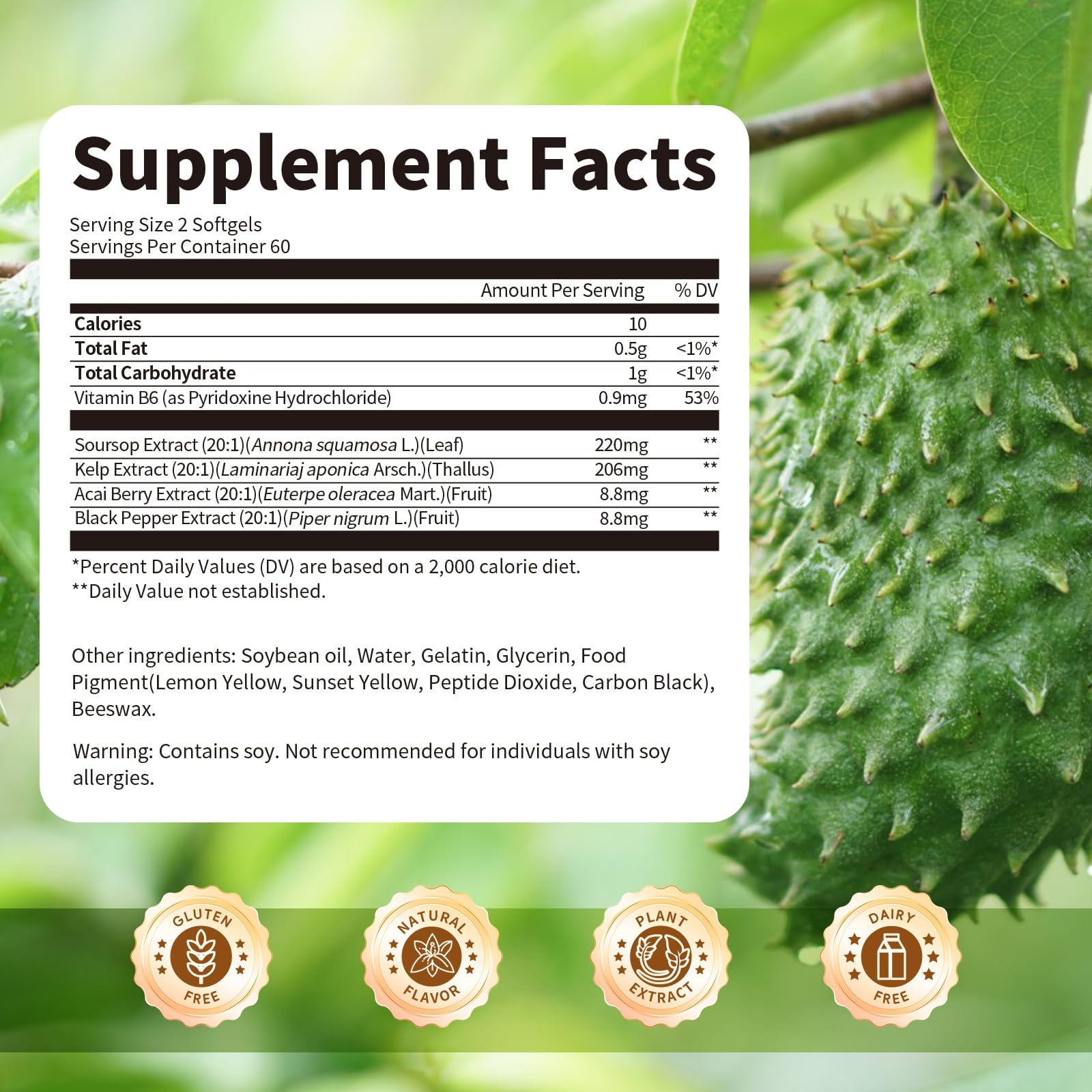 Bbeeaauu Soursop Graviola bottle showing ingredients label