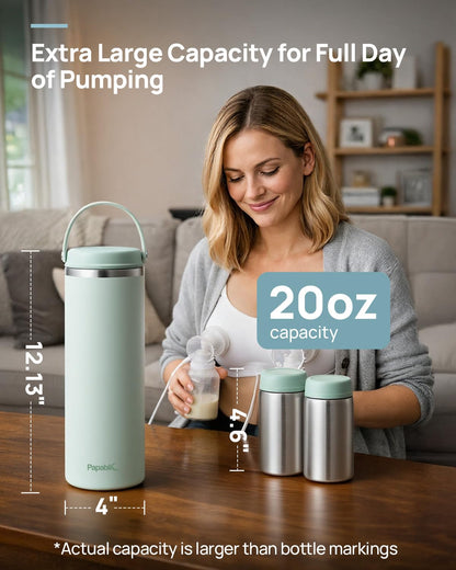 Mint green Papablic breast milk cooler showing compact travel size