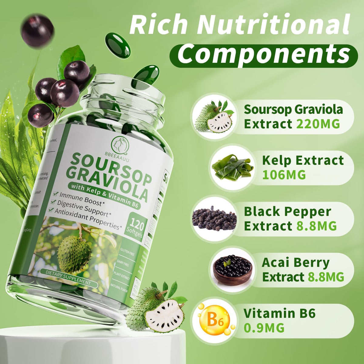 Bbeeaauu Soursop Graviola supplement facts panel