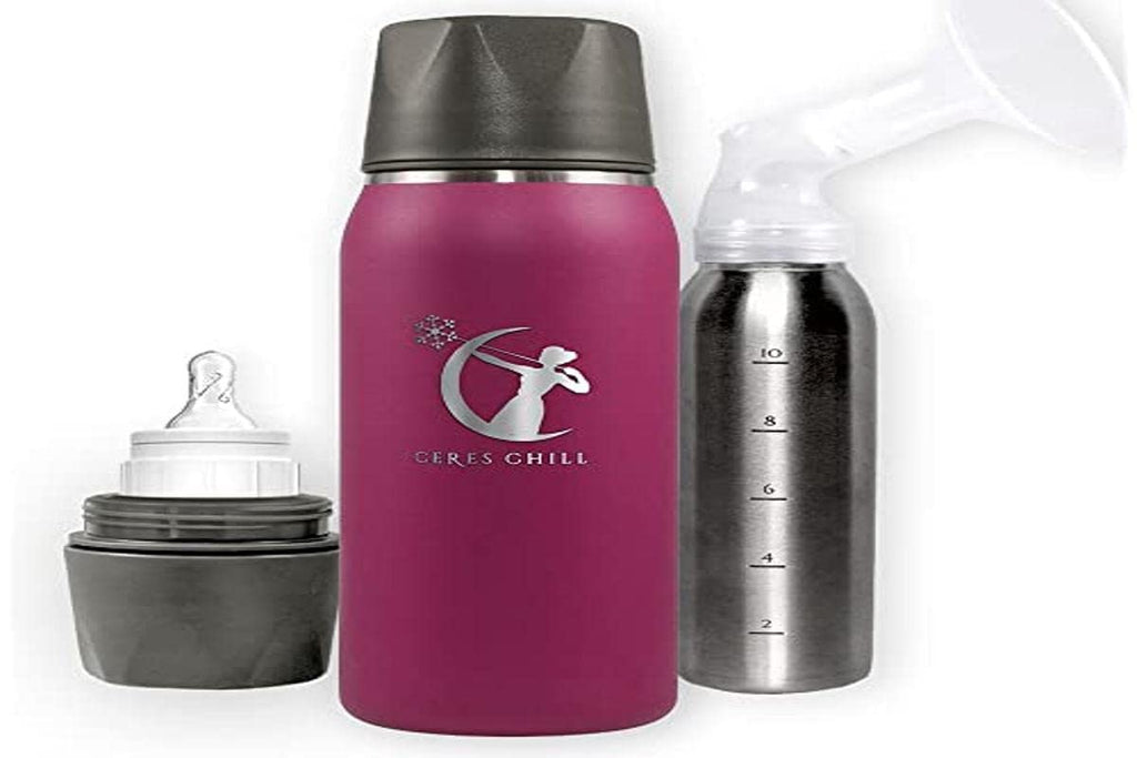 Ceres Chill breastmilk chiller connected to a breast pump