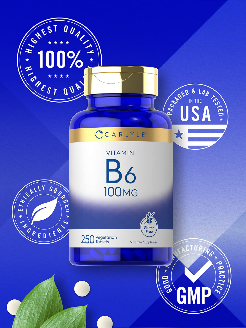 Carlyle Vitamin B6 vegetarian and non-GMO seal