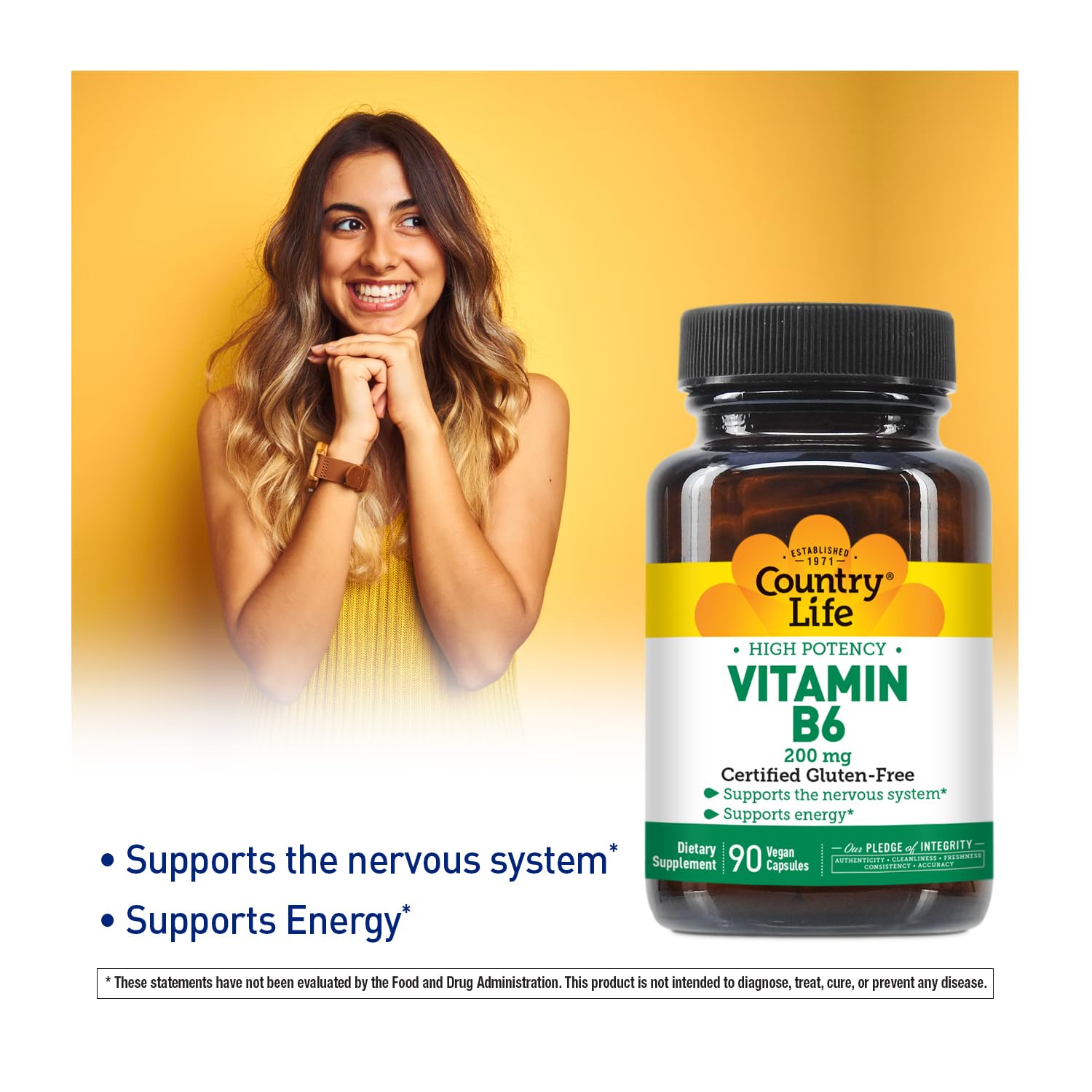 Country Life Vitamin B6 high potency supplement nutritional facts label