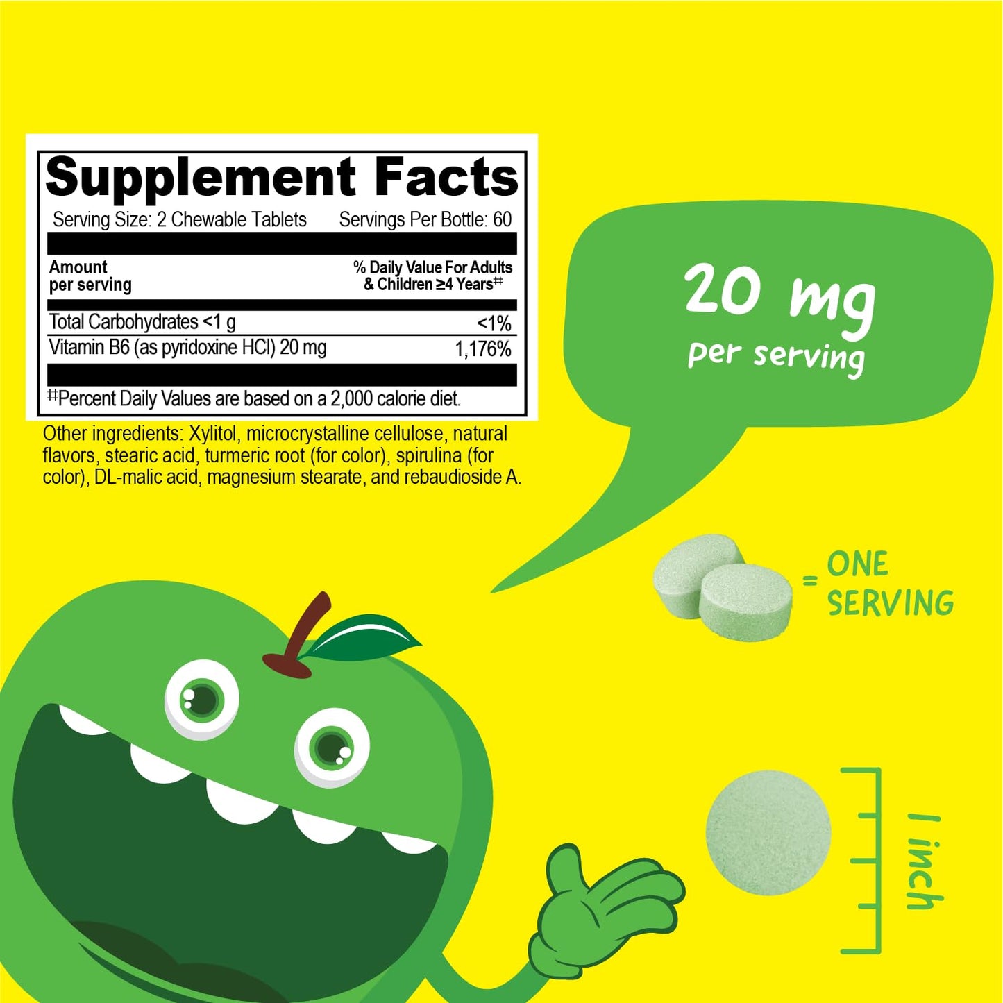 VitaWorks Vitamin B6 green apple flavor supplement bottle