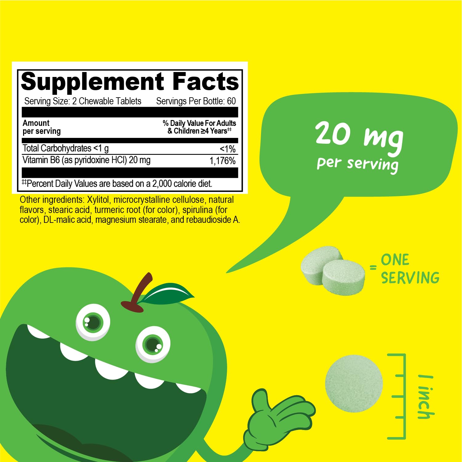 VitaWorks Vitamin B6 green apple flavor supplement bottle