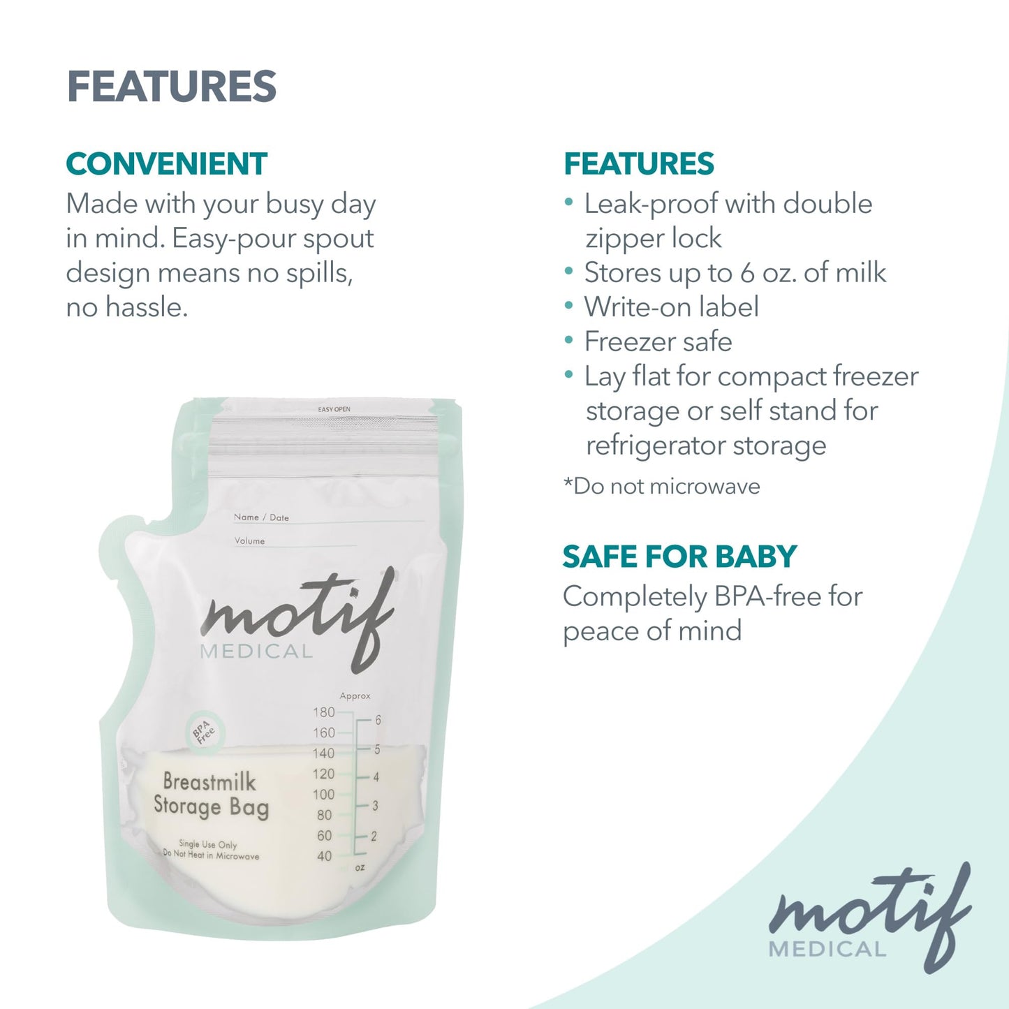 Motif Medical bags lying flat in a freezer for space saving
