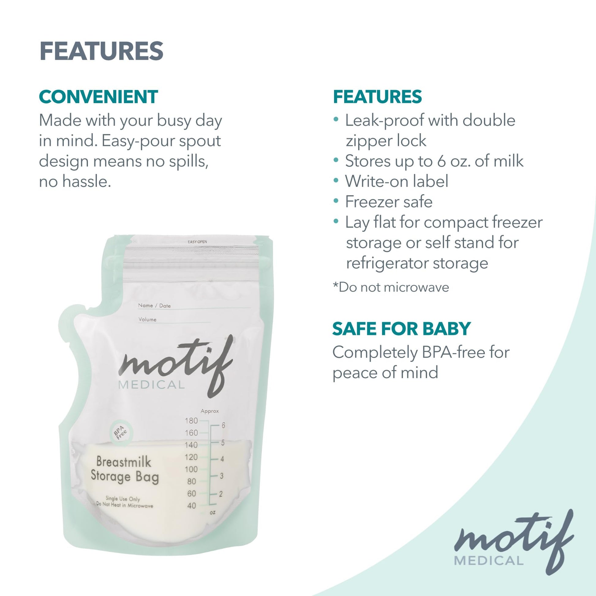 Motif Medical bags lying flat in a freezer for space saving
