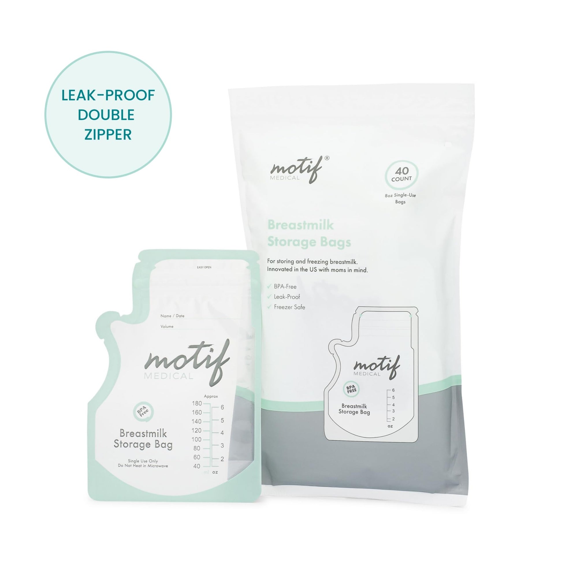 Motif Medical breastmilk storage bags 100 pack box and contents