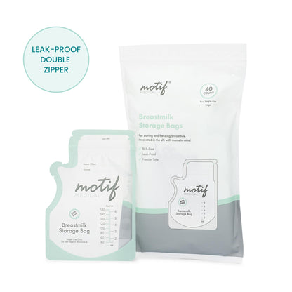 Motif Medical breastmilk storage bags 100 pack box and contents