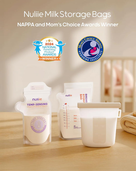 Nuliie breast milk bag showing color-changing temperature icon