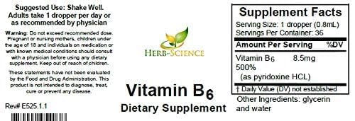 Herb Science Liquid Vitamin B6 Pyridoxine Extract label details