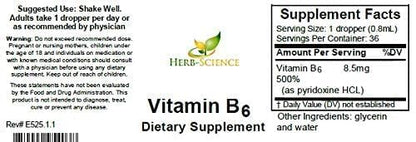 Herb Science Liquid Vitamin B6 Pyridoxine Extract label details