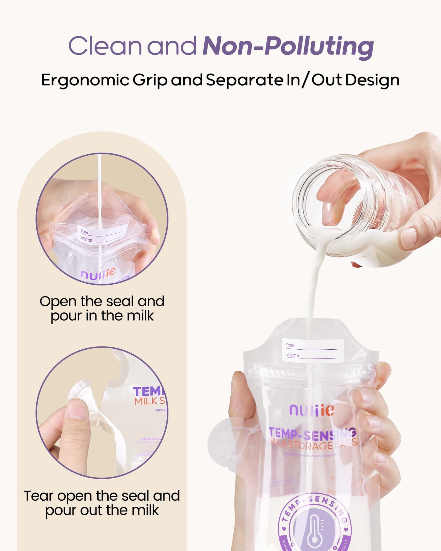 Self-standing design of Nuliie breastmilk storage bag