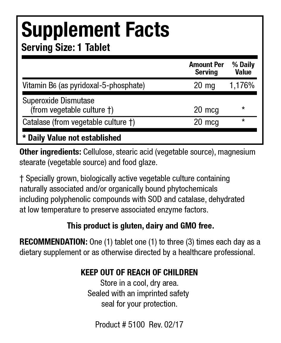 Biotics Research B6 Phosphate supplement facts label