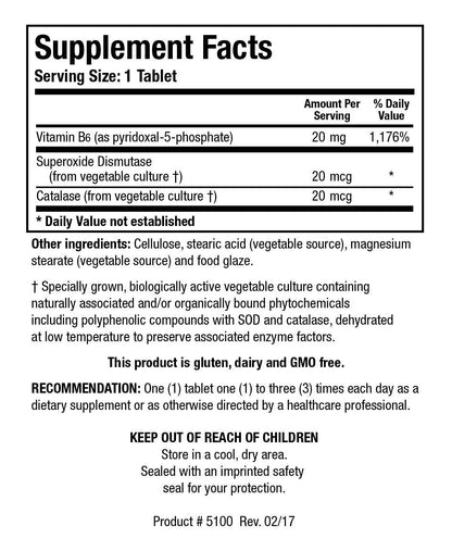 Biotics Research B6 Phosphate supplement facts label