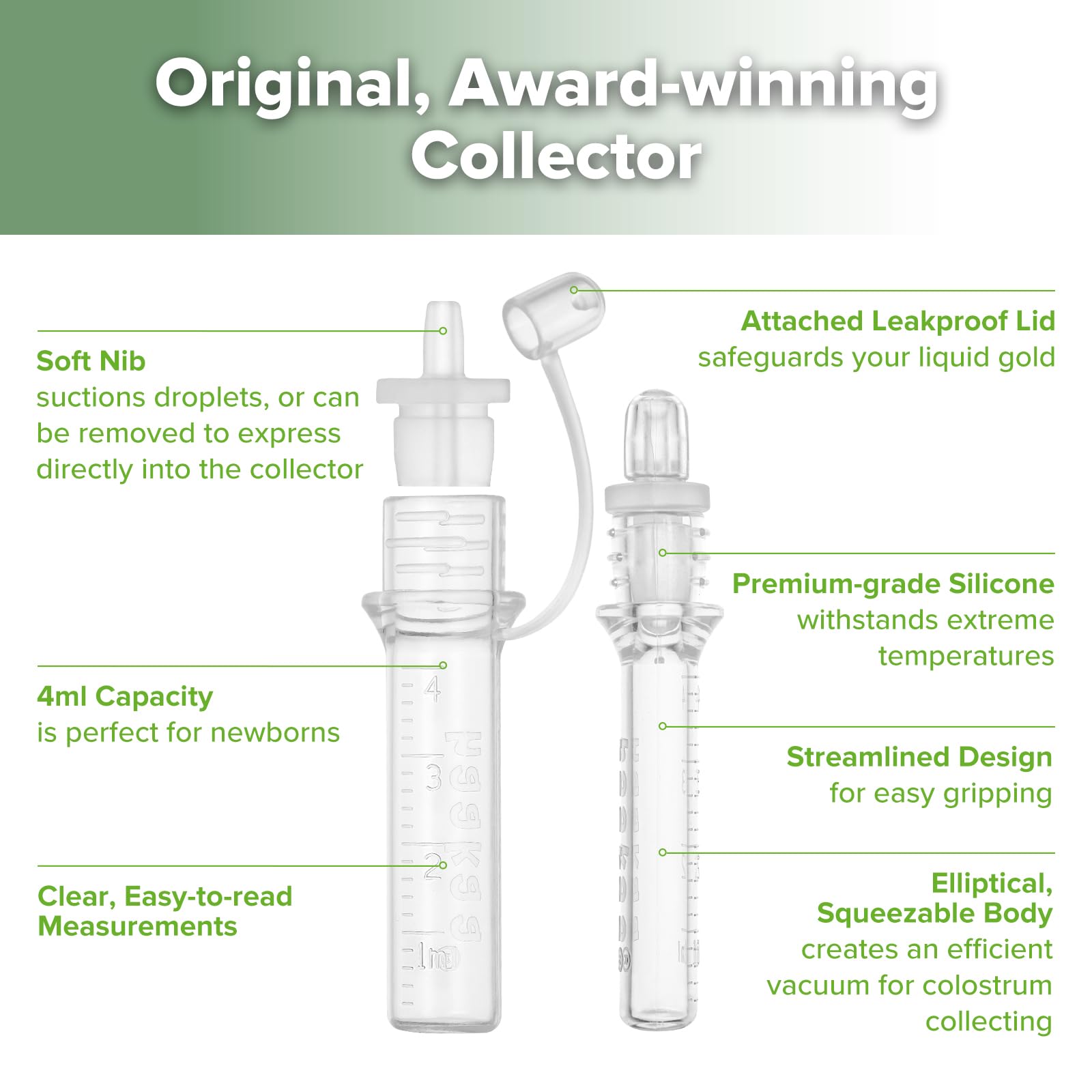 Medical grade silicone haakaa collector set components