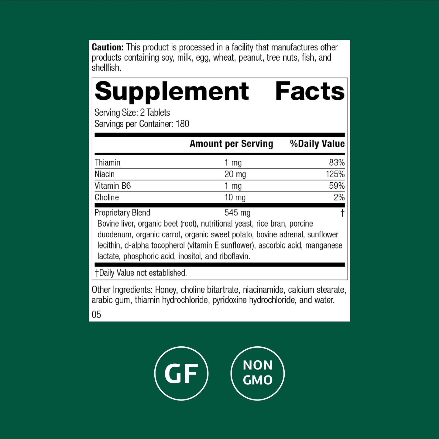 Standard Process Cataplex B GF bottle label showing nervous system support