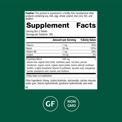 Standard Process Cataplex B GF bottle label showing nervous system support