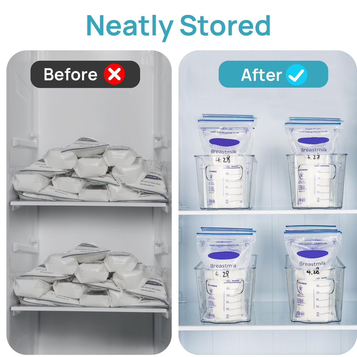 Vtopmart fridge storage bins holding baby bottles and pouches