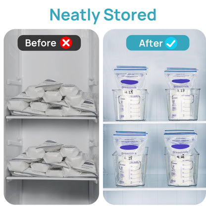 Vtopmart fridge storage bins holding baby bottles and pouches