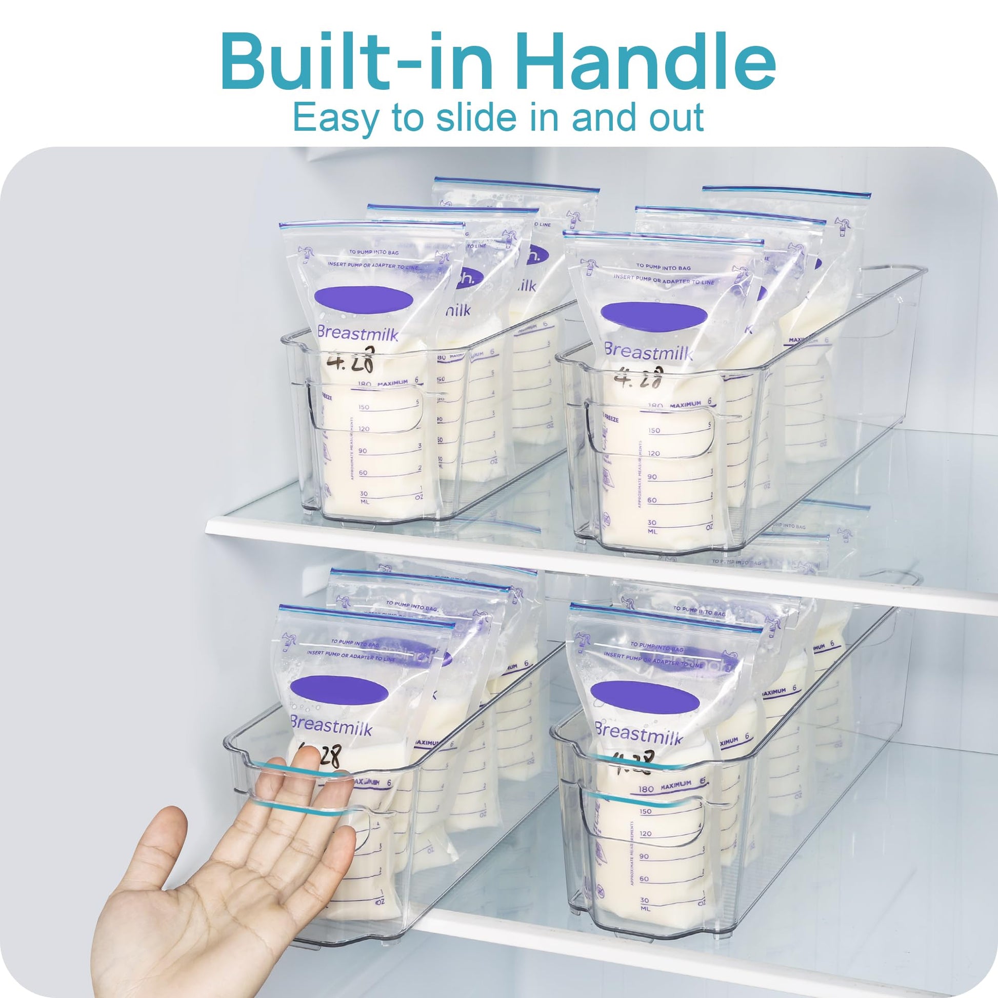Vtopmart plastic organizer bins showing space saving dimensions