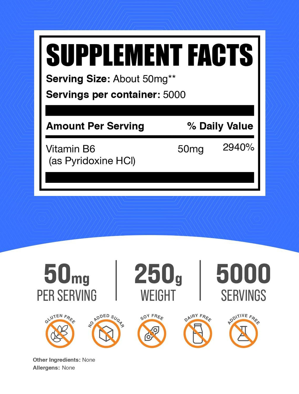 Close up of BulkSupplements B6 powder nutritional label