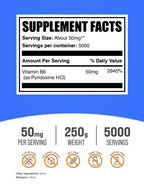 Close up of BulkSupplements B6 powder nutritional label