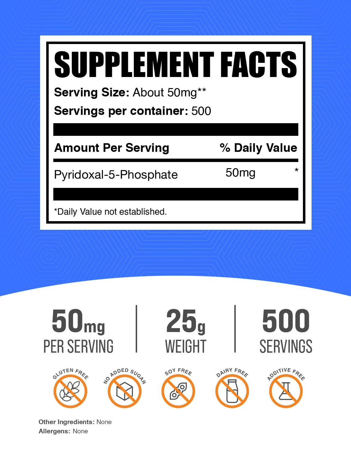 Close up of BulkSupplements P5P Vitamin B6 powder label
