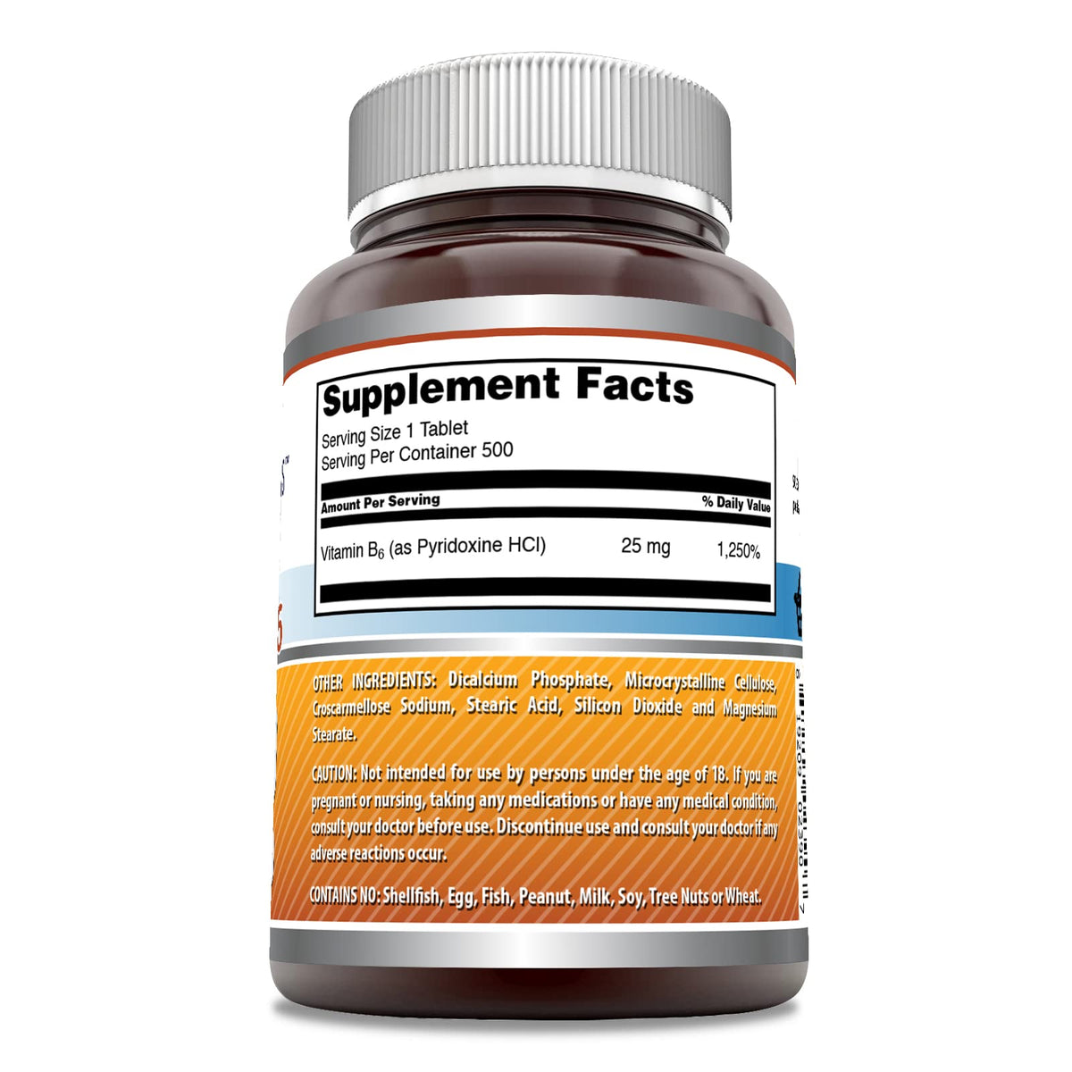Amazing Nutrition Pyridoxine 25mg supplement nutrition facts label