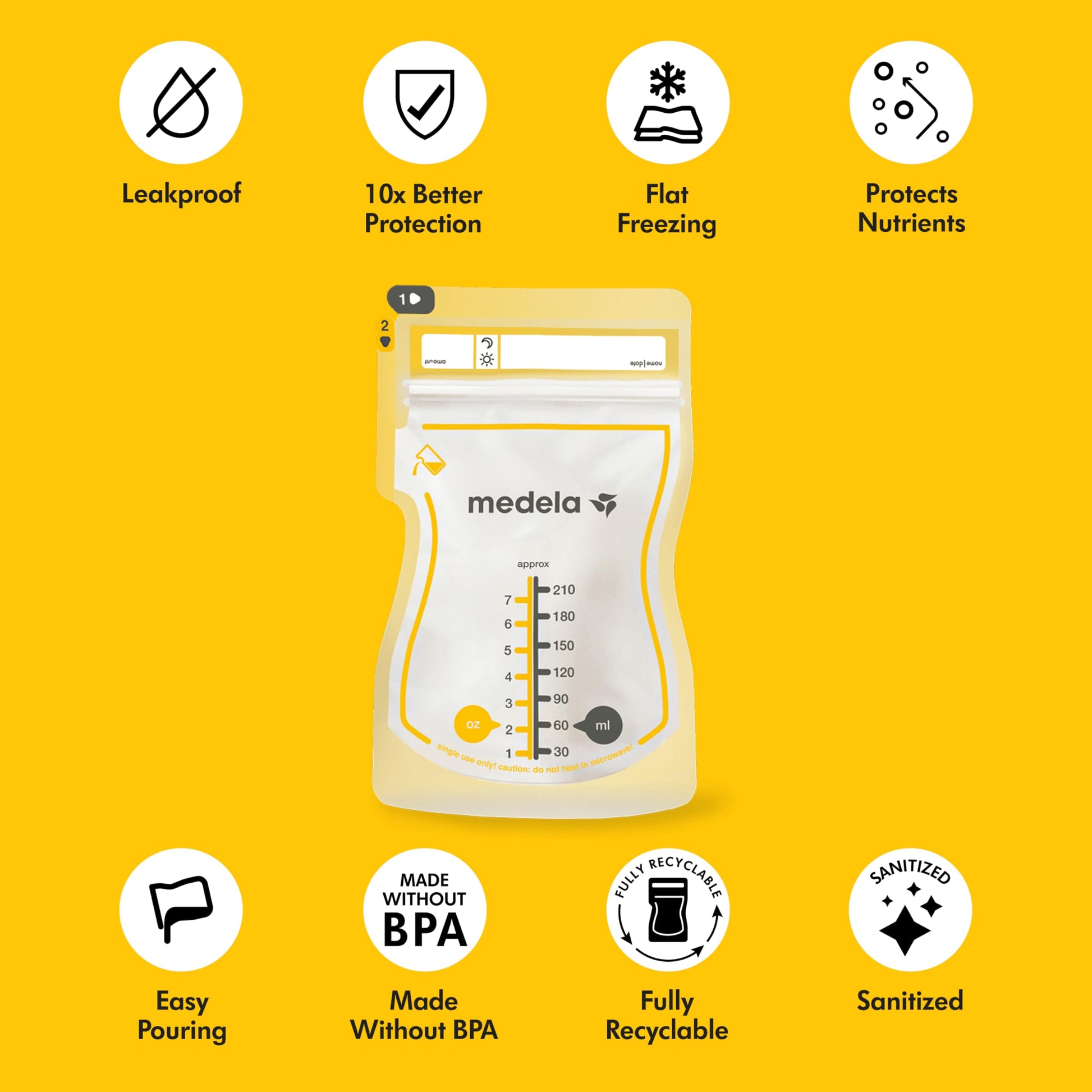Close up of Medela Easy Pour bag double zipper seal