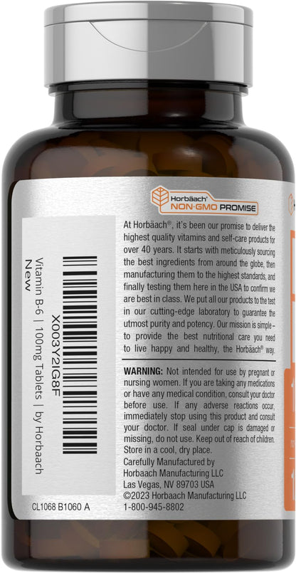Horbaach Pyridoxine HCl tablet nutrition facts label