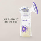 Nursing mother using Lansinoh breastmilk bags