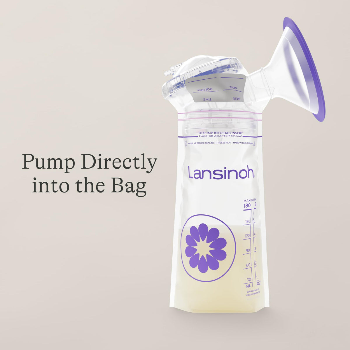 Nursing mother using Lansinoh breastmilk bags
