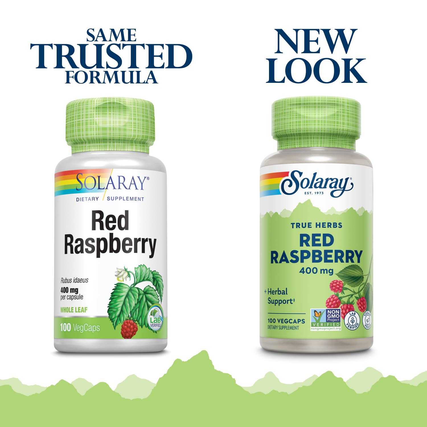 Solaray non GMO red raspberry leaf herbal wellness supplement packaging details and ingredient facts panel