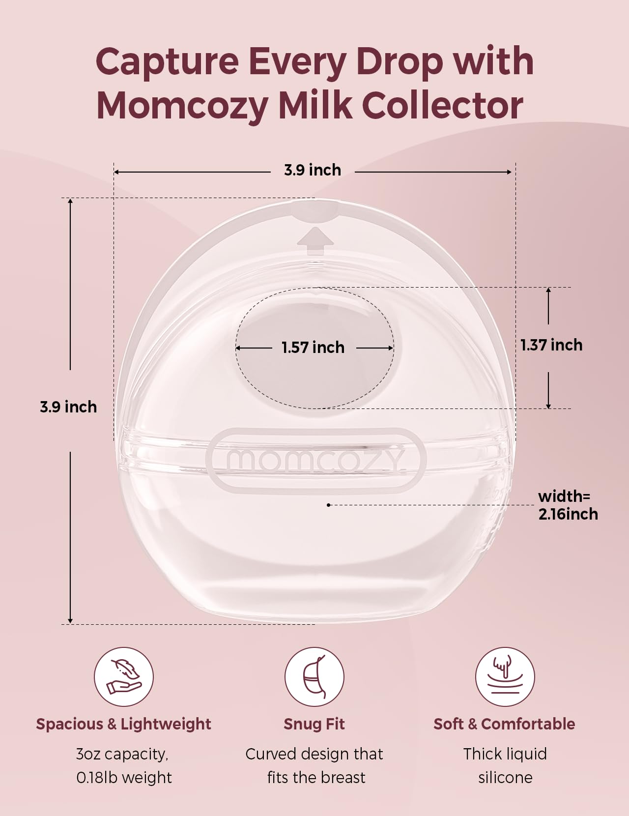 Momcozy milk collector showing 90 milliliter capacity markings