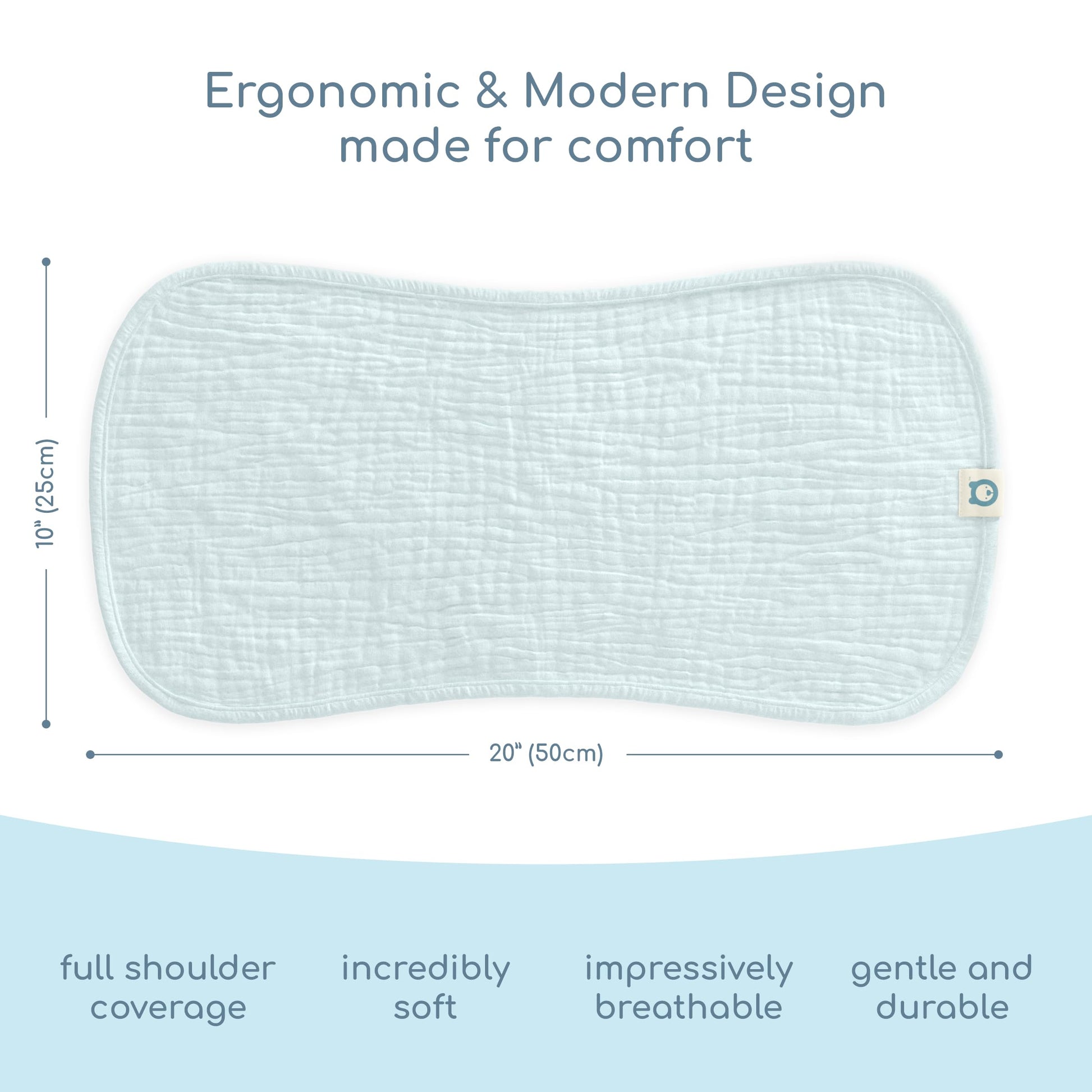 Close up view of the reinforced stitched edges and multi layer structure of the ROMY RO baby washcloth.