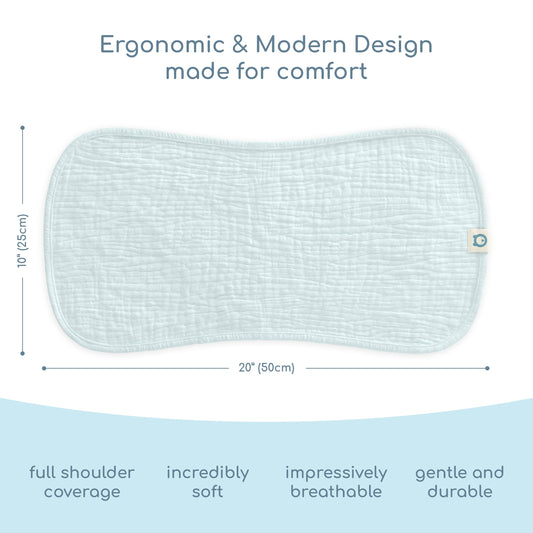 Close up view of the reinforced stitched edges and multi layer structure of the ROMY RO baby washcloth.