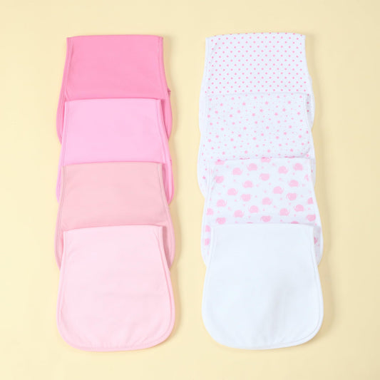 Close up view of the four layer super absorbent fabric on a plush infant spit up rag