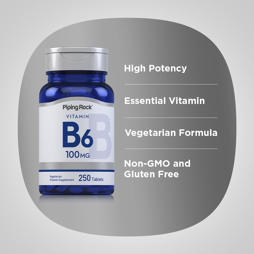 Piping Rock Vitamin B6 bottle side view with ingredients