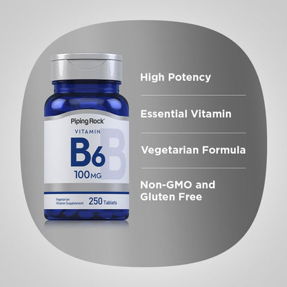 Piping Rock Vitamin B6 bottle side view with ingredients