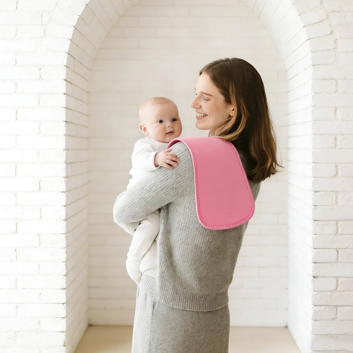 An eight pack arrangement of the shrink resistant cotton baby washcloths for daily feeding