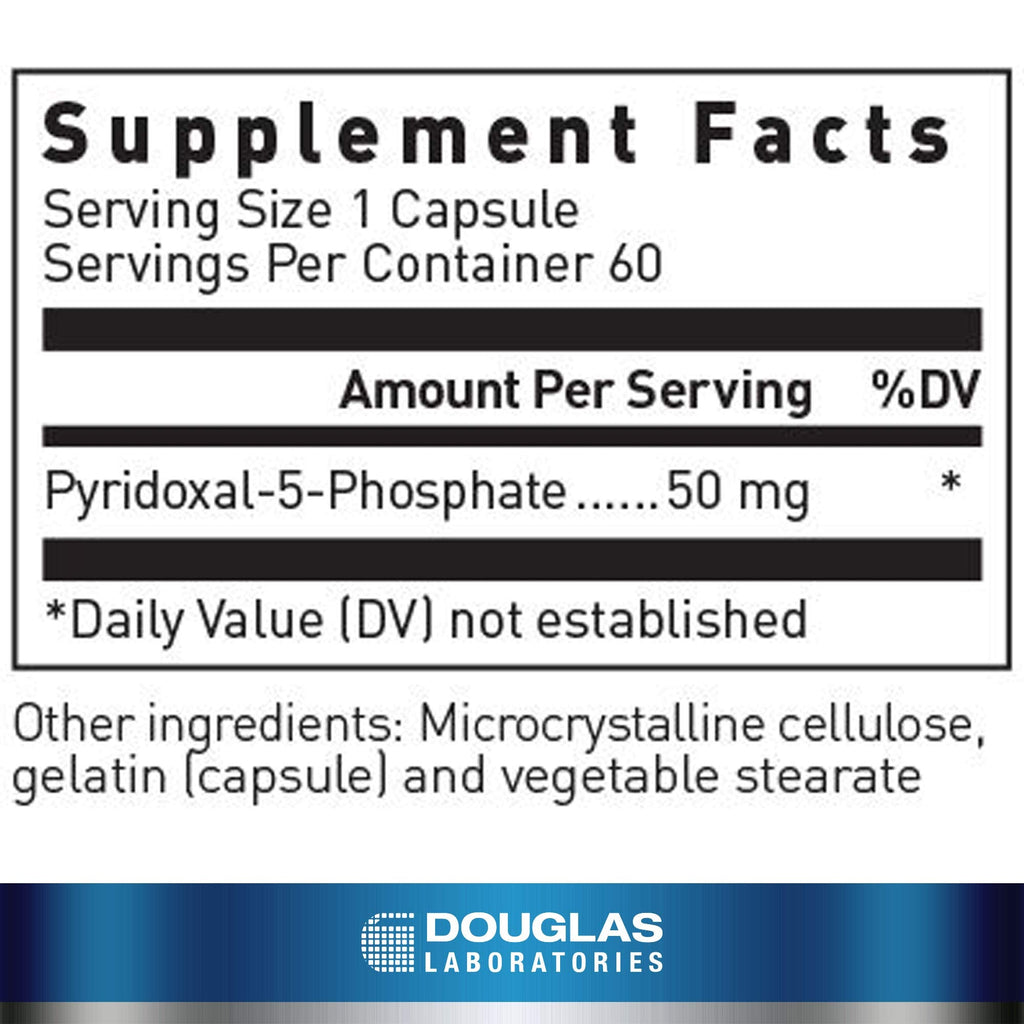 Douglas Laboratories active Vitamin B6 P5P 60 capsules supplement facts and label.