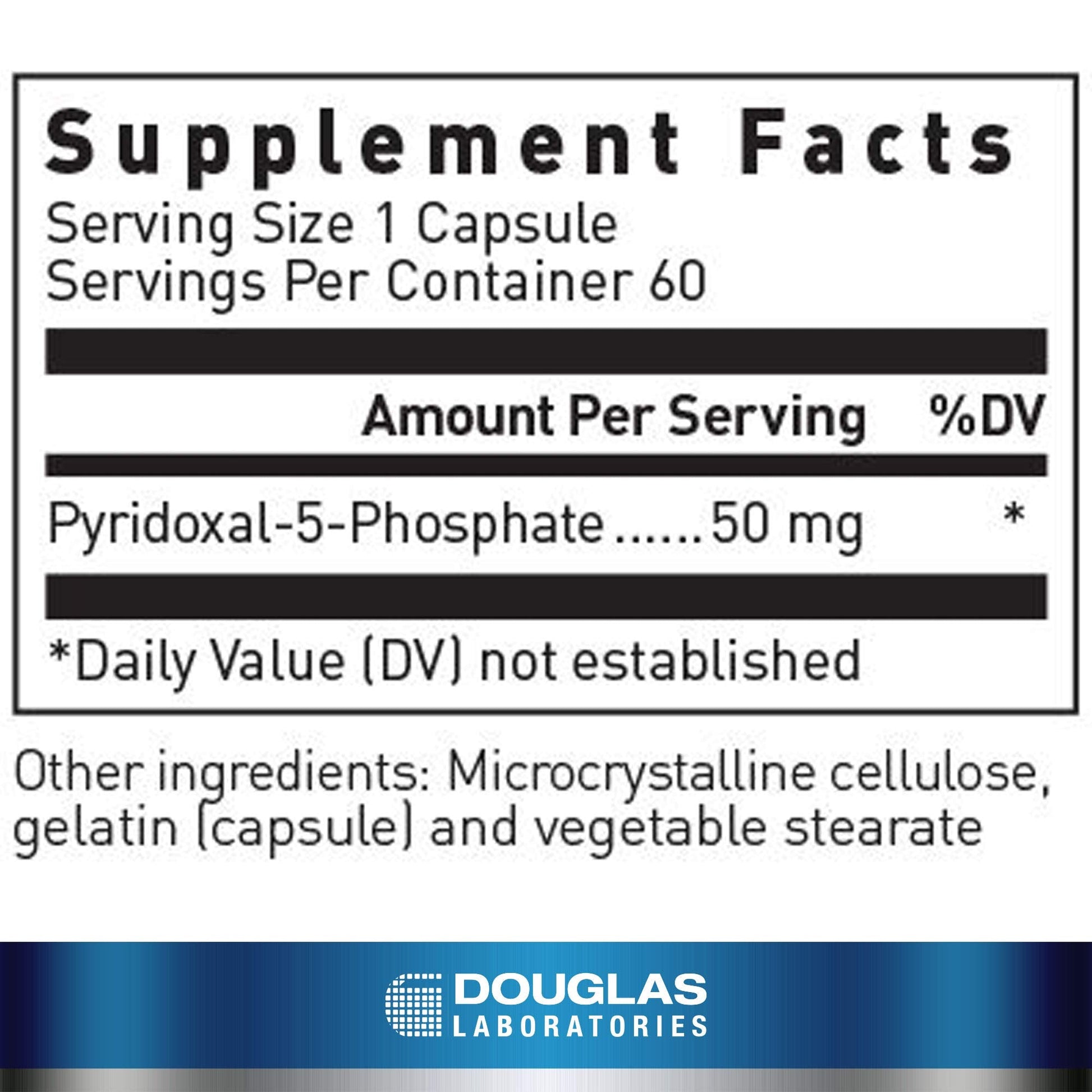 Douglas Laboratories active Vitamin B6 P5P 60 capsules supplement facts and label.